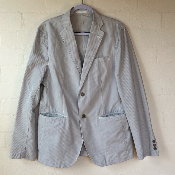 Uniqlo Blazer sz Medium Men’s Jacket Grey light stripe button Preloved Pockets - Picture 3 of 11